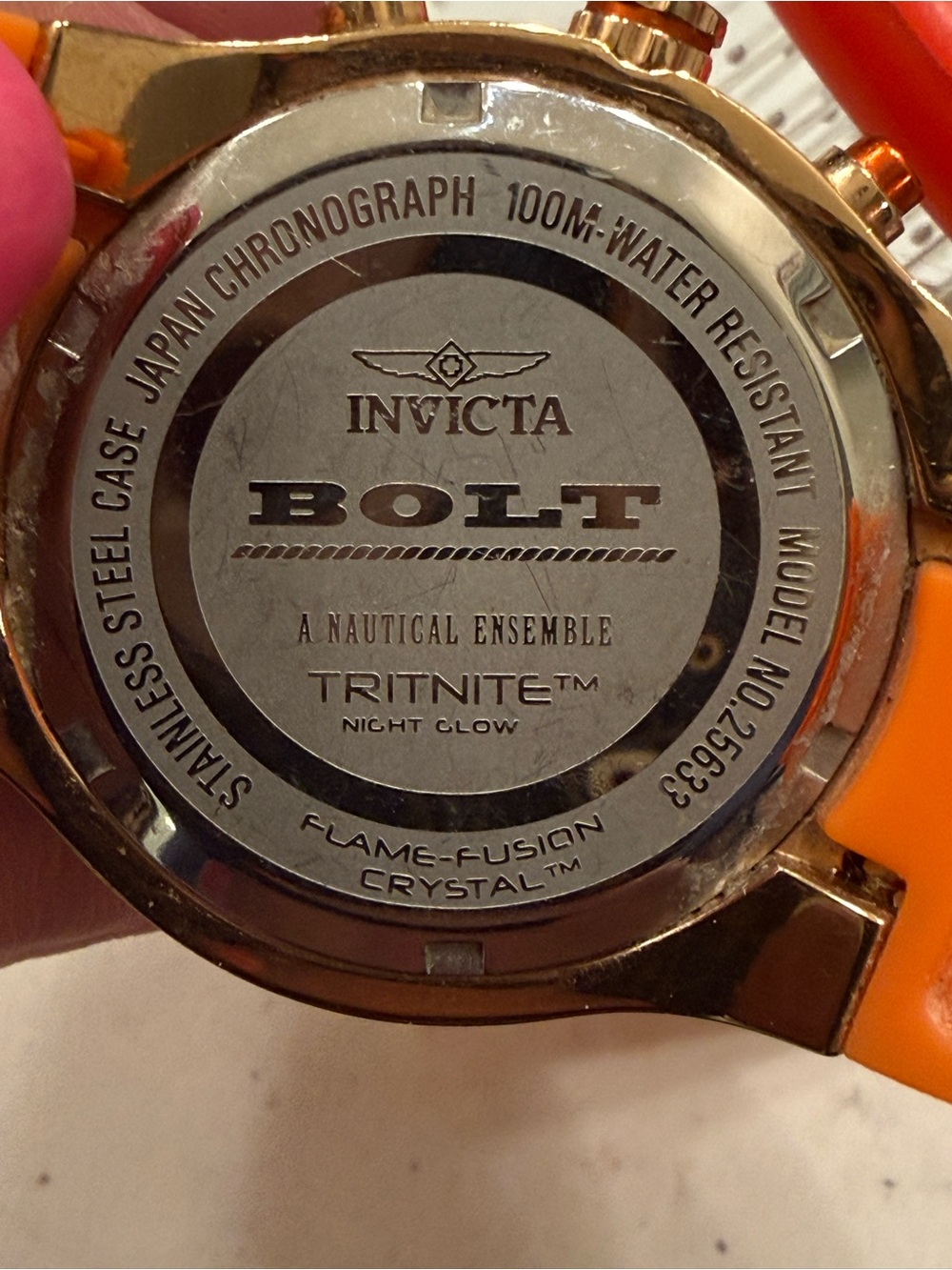 Invicta Bolt Chronograph 25633 Orange & Rose Gold Watch – Abalone Dial – 100M - Picture 13 of 15